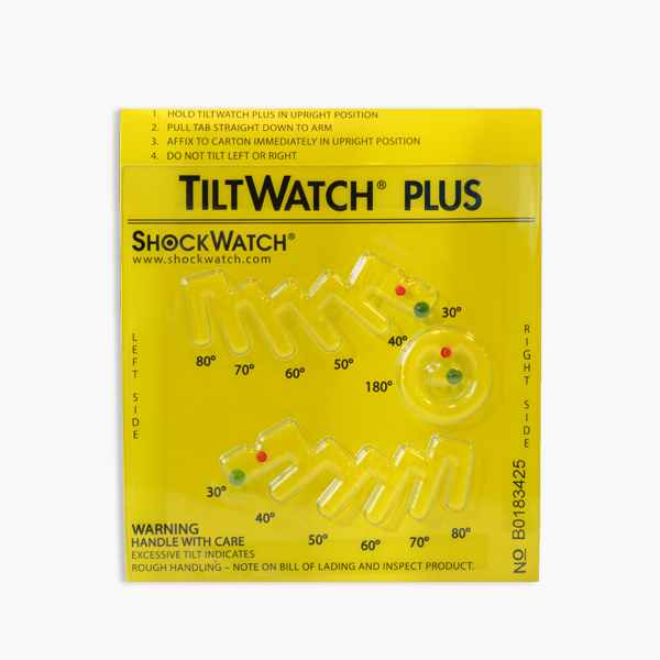 Tiltwatch Plus. Shockwatch.  Indicador de vuelco. Controla  la inclinación independientemente del ángulo. Sercalia 