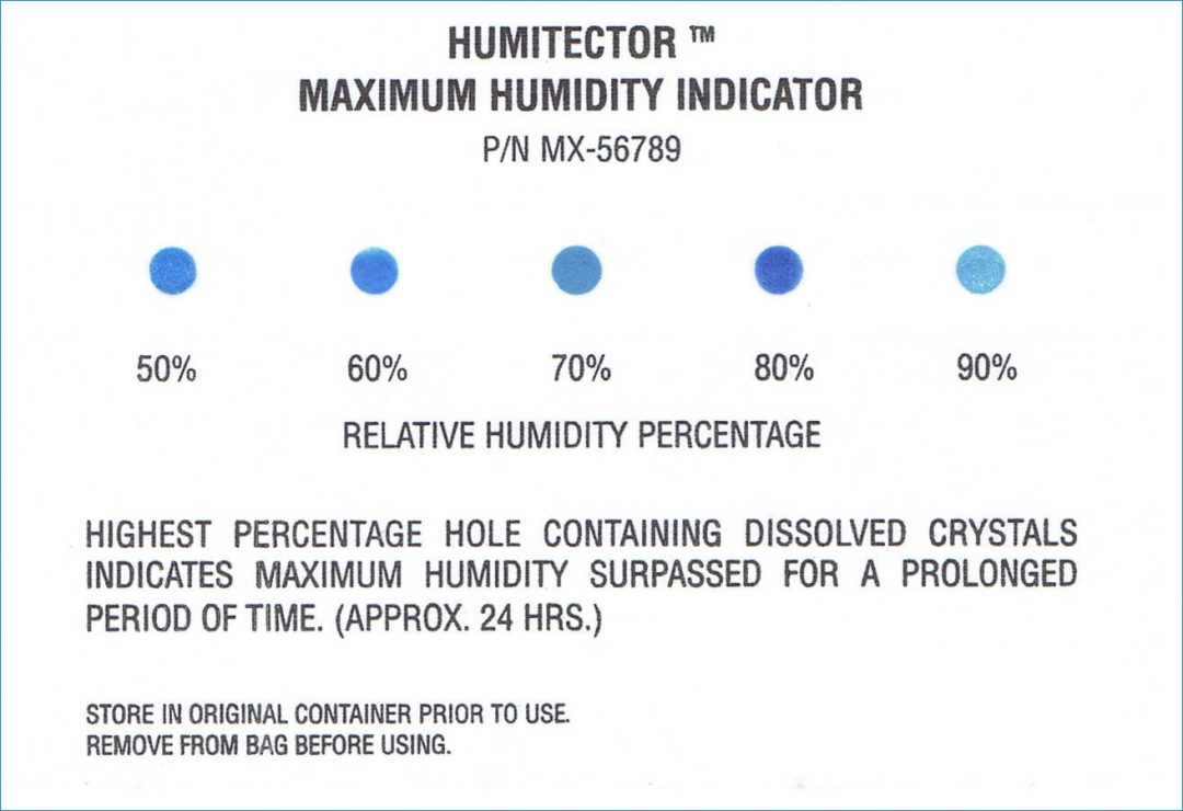 Irreversible humidity indicators. Humidity indicator card Sercalia