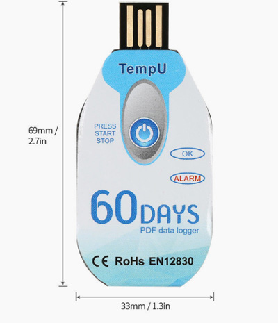 Registador de temperatura PDF USB de utilização única