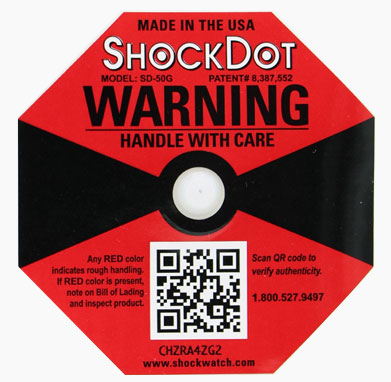 ShockDot.  Etiqueta indicadora de impacto solución simple para identificar envíos potencialmente dañados por  impactos.  Sercalia