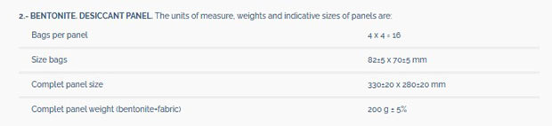 Drying agent. Desiccant clay bags Propasec in chain. Bentonite.